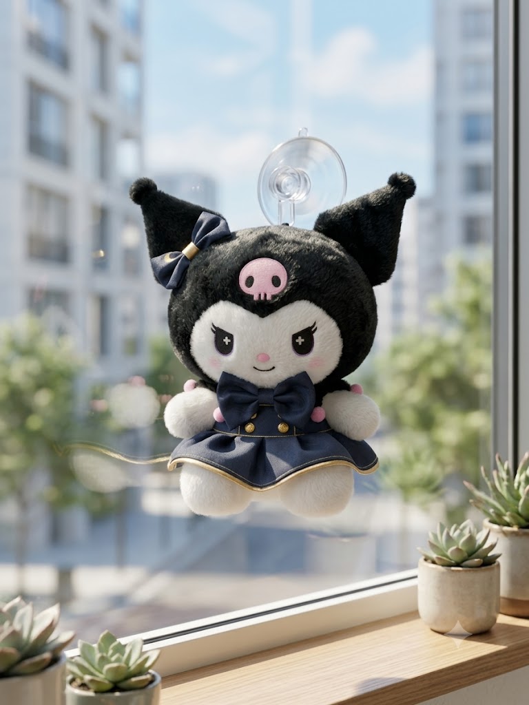 25 cm Black-and-White Plush Doll with Golden Bow