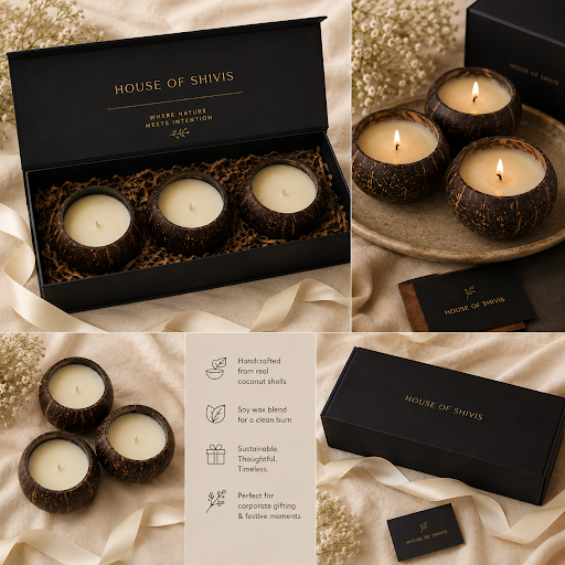 Corporate Gifting – Handcrafted Coconut Shell Soy Candle Gift Set