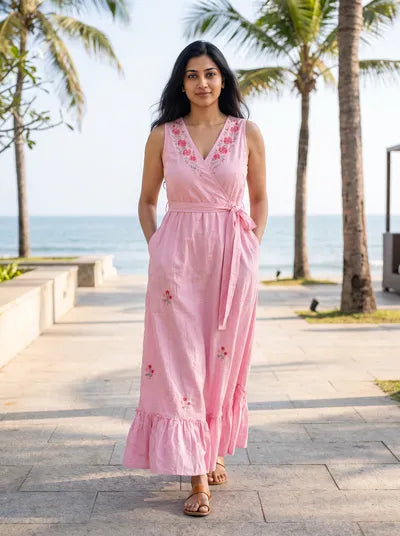 Founder Edit | Pretty Pink Khadi Wrap Dress