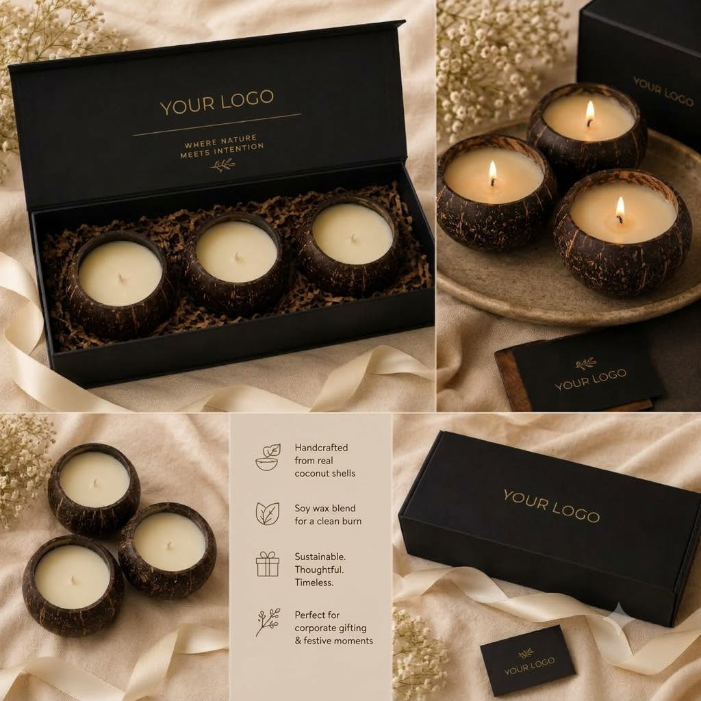 Corporate Gifting – Handcrafted Coconut Shell Soy Candle Gift Set
