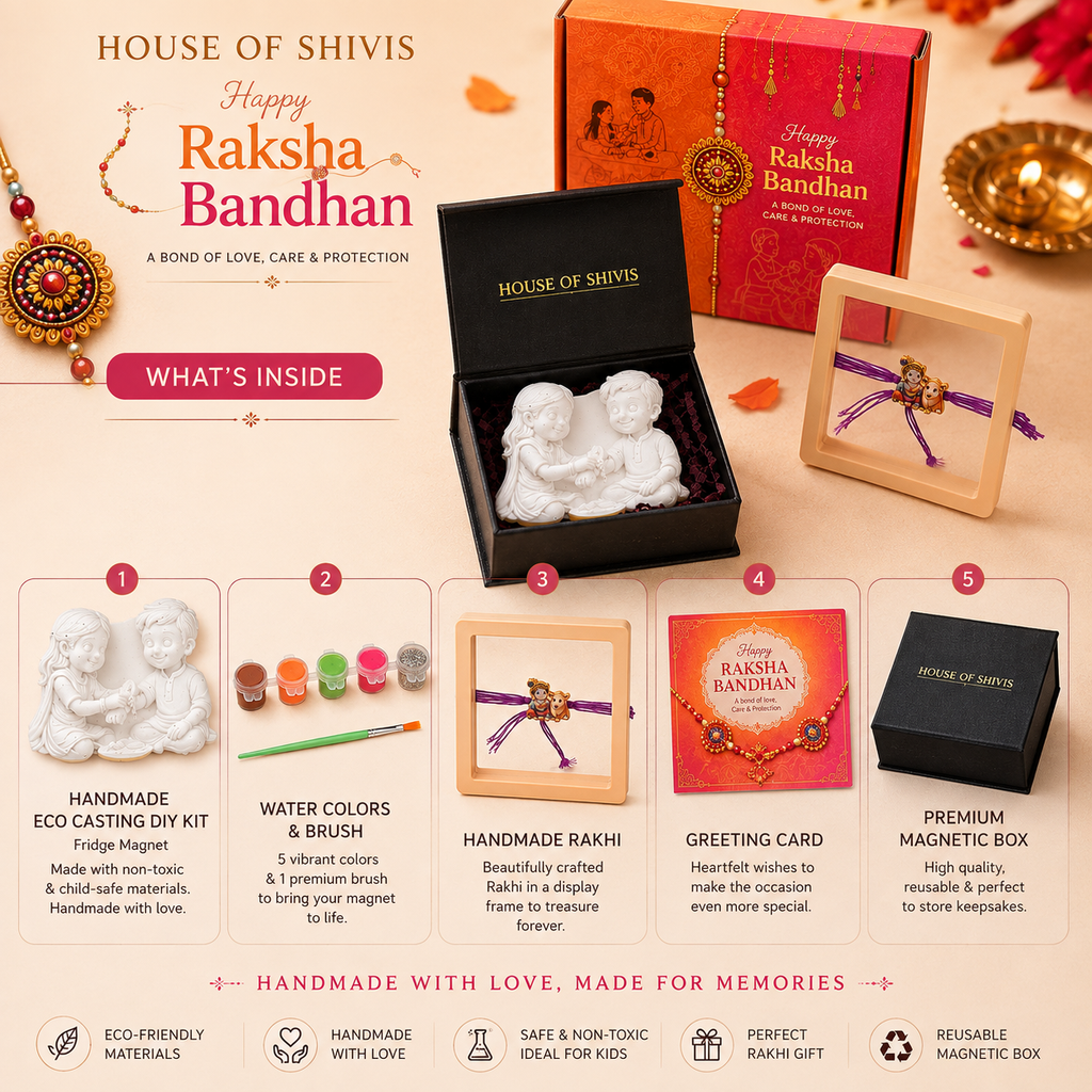 Eco-Casting DIY Fridge Magnet Raksha Bandhan Gift Kit | Paint Your Own Keepsake | Handmade Rakhi in Display Frame