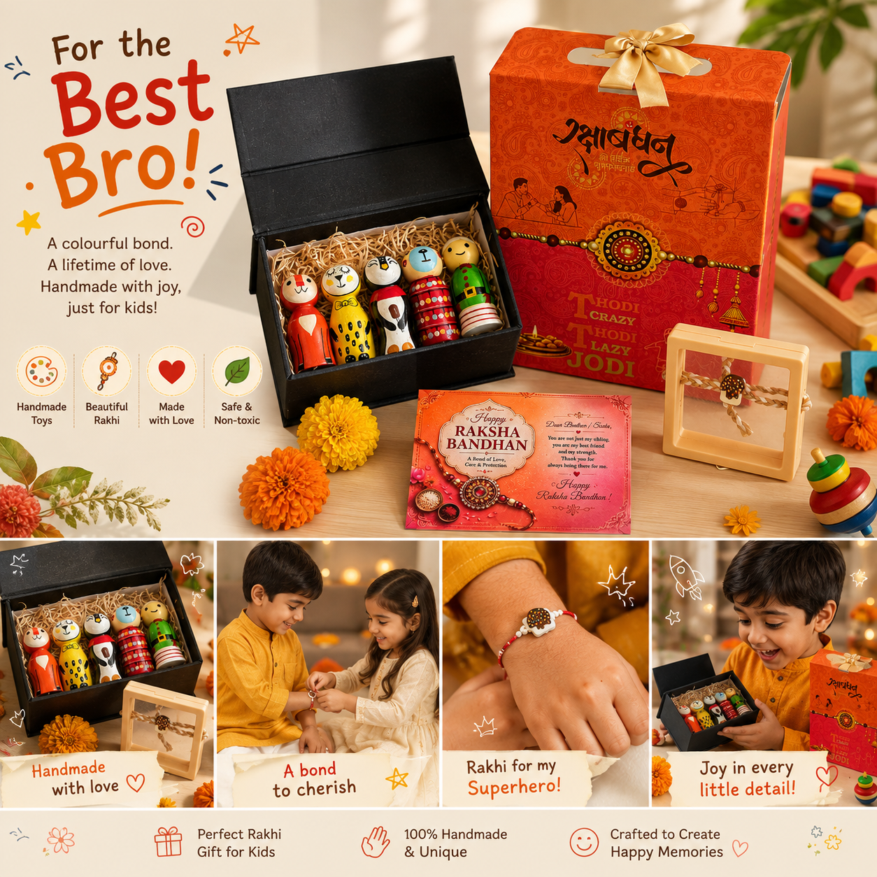 HOUSE OF SHIVIS Big Sibling Love – Channapatna Toy Rakhi Gift Box