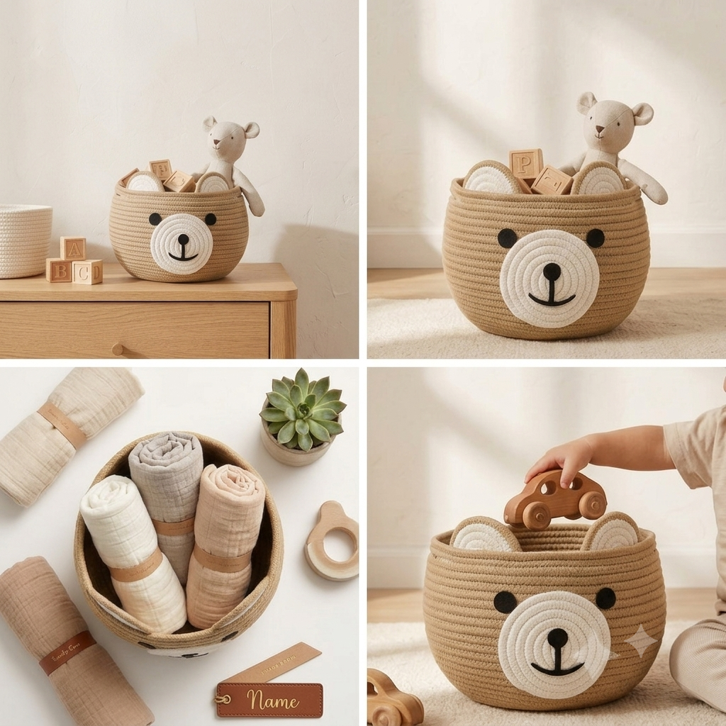 Handcrafted Woven Bear Storage Basket