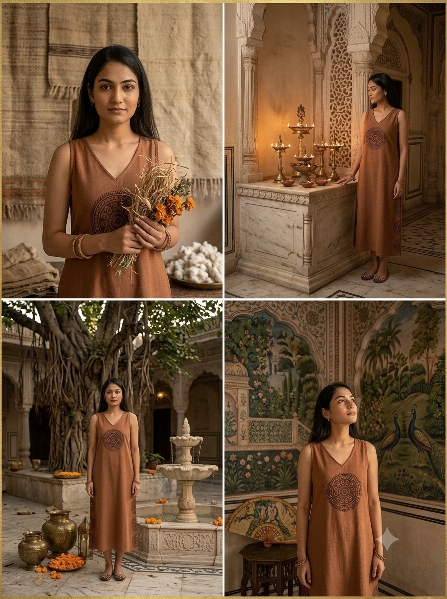 The Brown Mandala Pure Khadi Long Dress | Founder's Edit