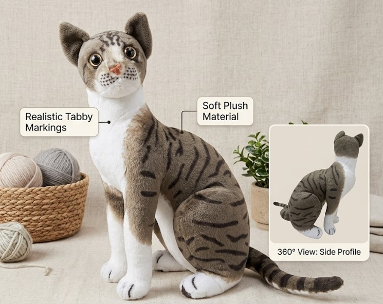 Lifelike Tabby Cat Plush Toy 🐾