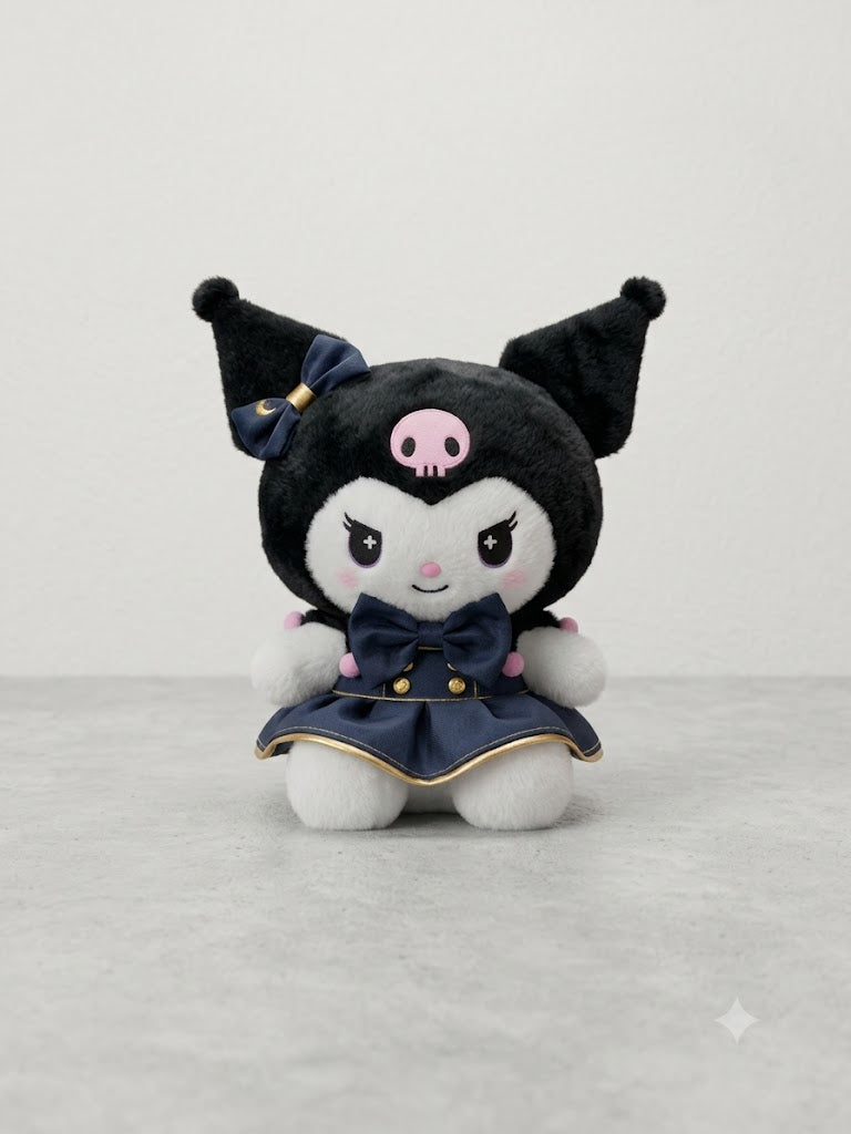 25 cm Black-and-White Plush Doll with Golden Bow